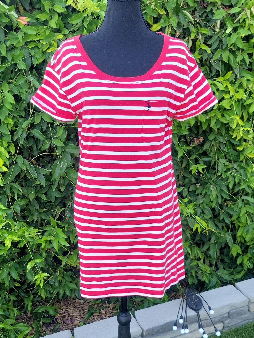 Jack Wills Red and White Striped Pocket T Shirt Dress 6